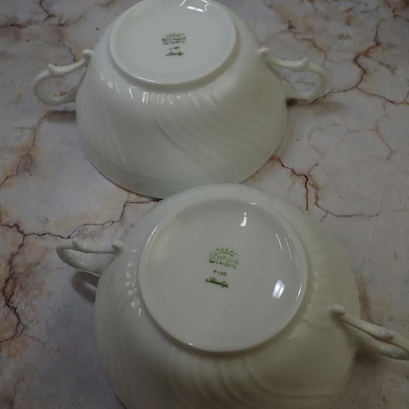 RU-6189 リチャードジノリ　ベッキオホワイト　スープカップ＆ソーサー　ペア