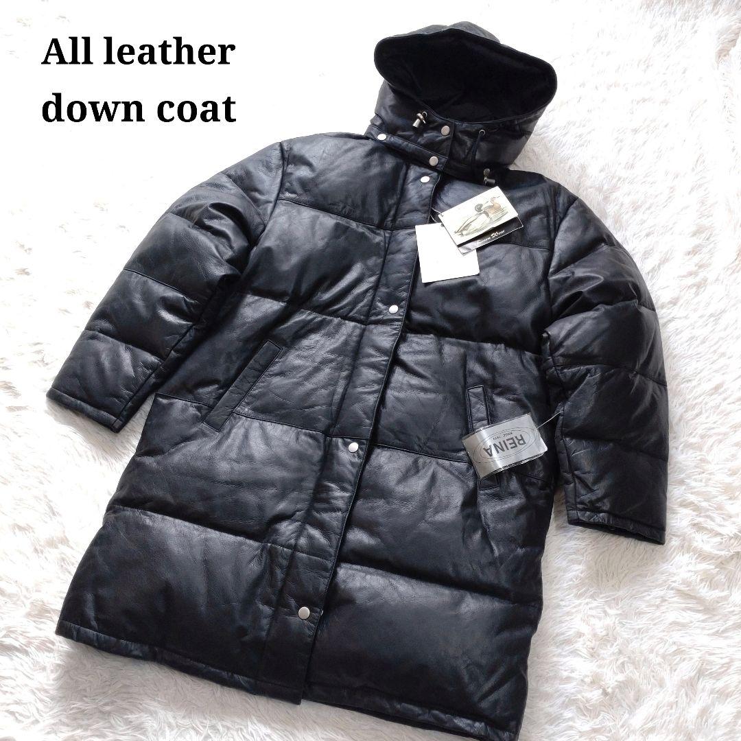 【定価25万】リアルレザー ロングダウンコート 黒 L フード取り外し可 防寒