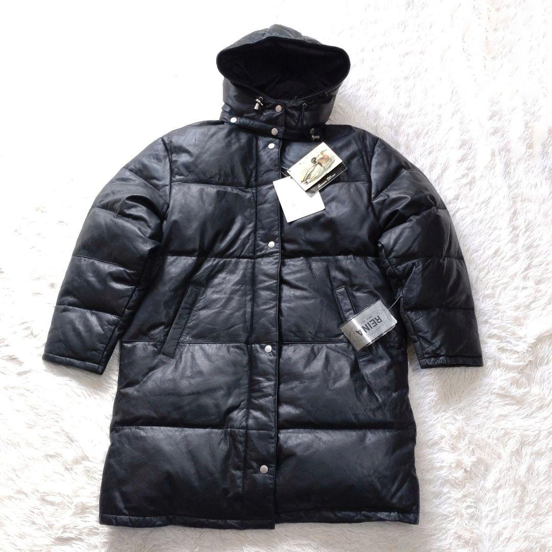 【定価25万】リアルレザー ロングダウンコート 黒 L フード取り外し可 防寒