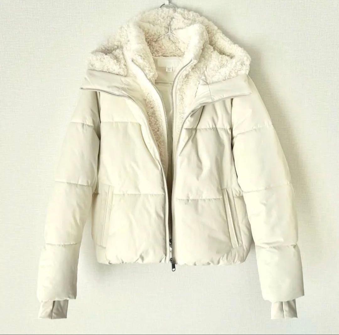 ZARA フェイクシープスキンフード付き撥水ウィンドブレーカーアノラック S