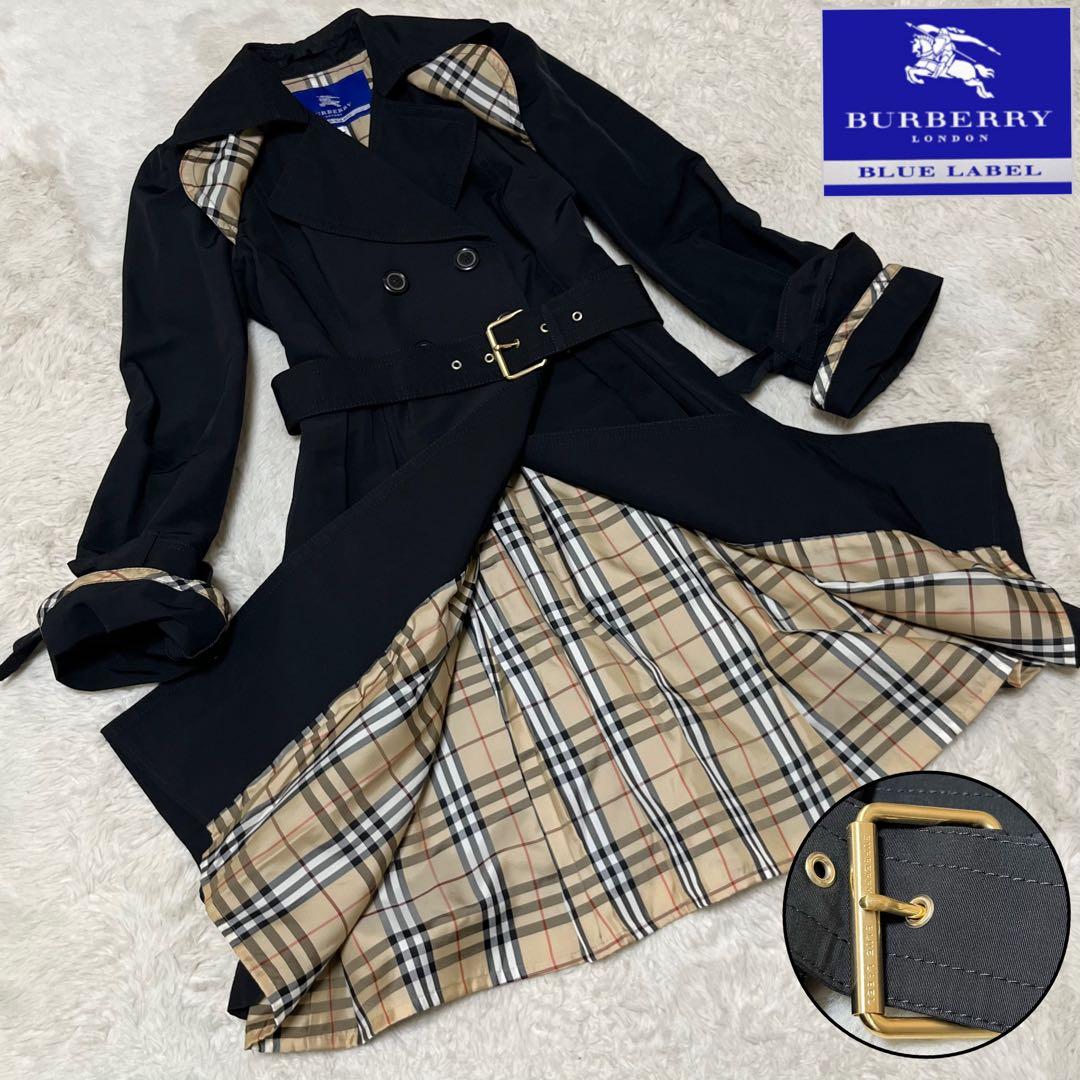 美品　バーバリー　ブルーレーベル　トレンチコート　ノバチェック　ベルト　黒　M