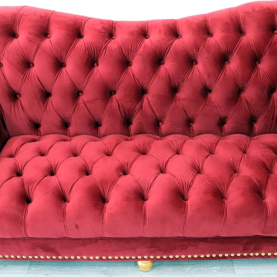 3Pソファ ベルベット レッド デラックスソファ 着脱式