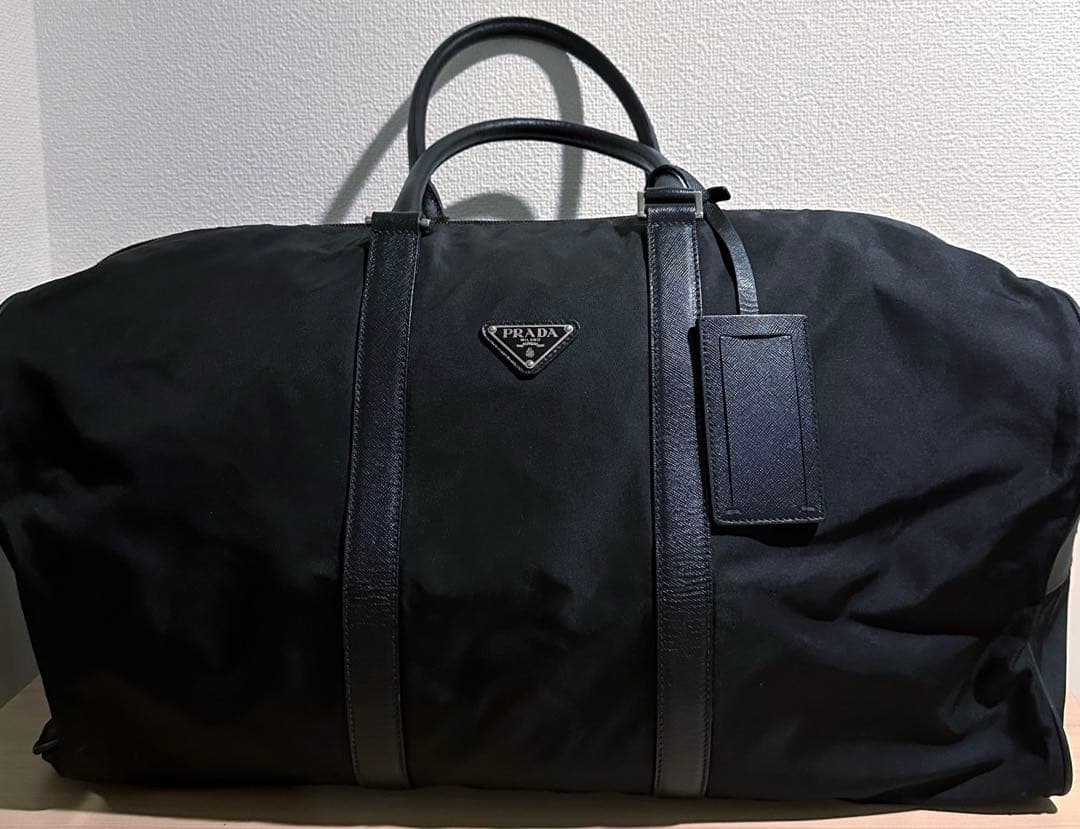 PRADプラダ　ボストンバッグ　三角プレート　ナイロン　ブラック　旅行
