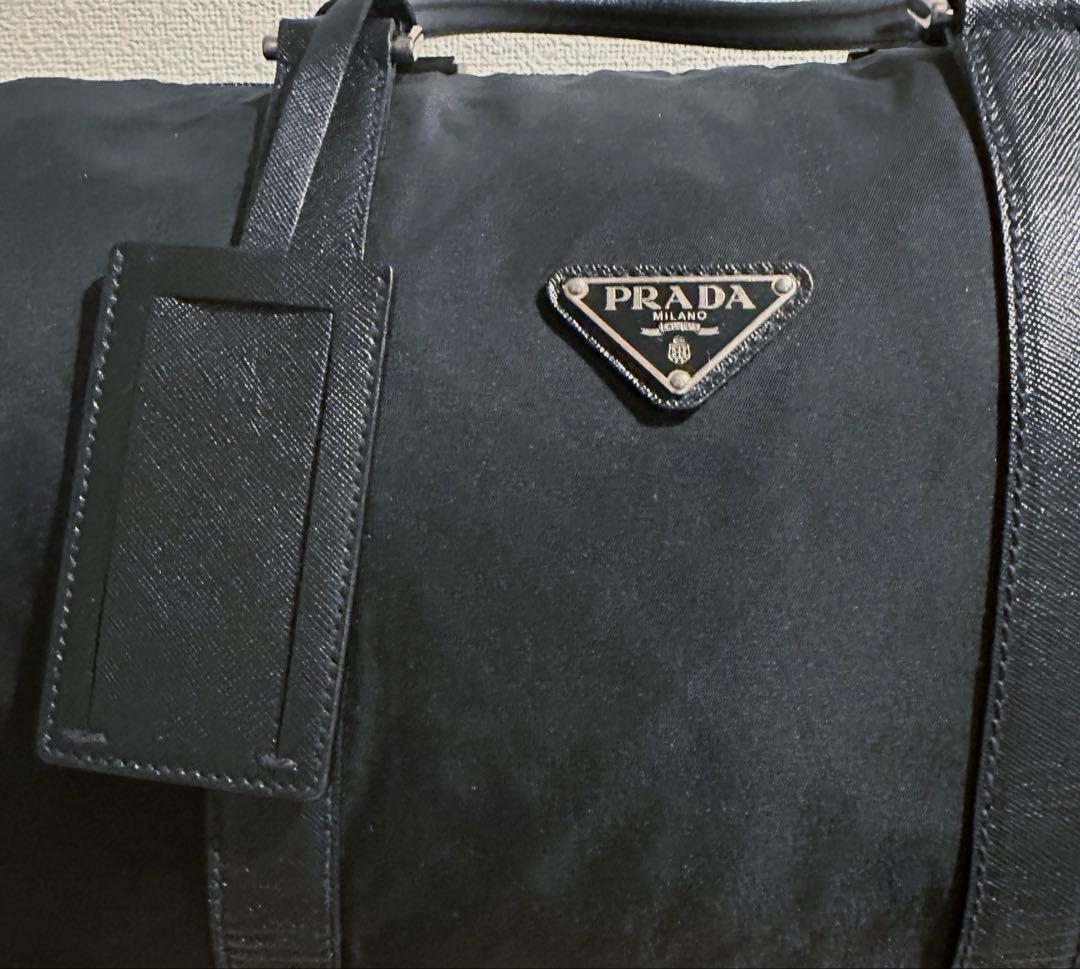 PRADプラダ　ボストンバッグ　三角プレート　ナイロン　ブラック　旅行