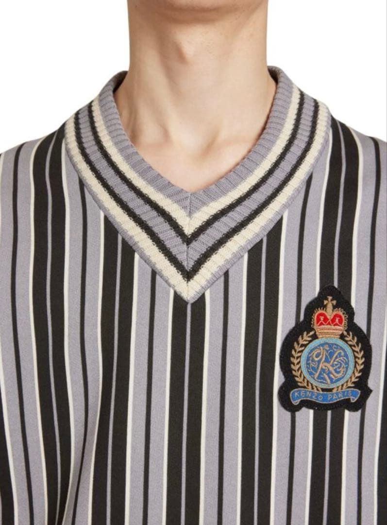 KENZO Vネックニット ゴルフ風 レトロ ストライプ エンブレム M 未使用