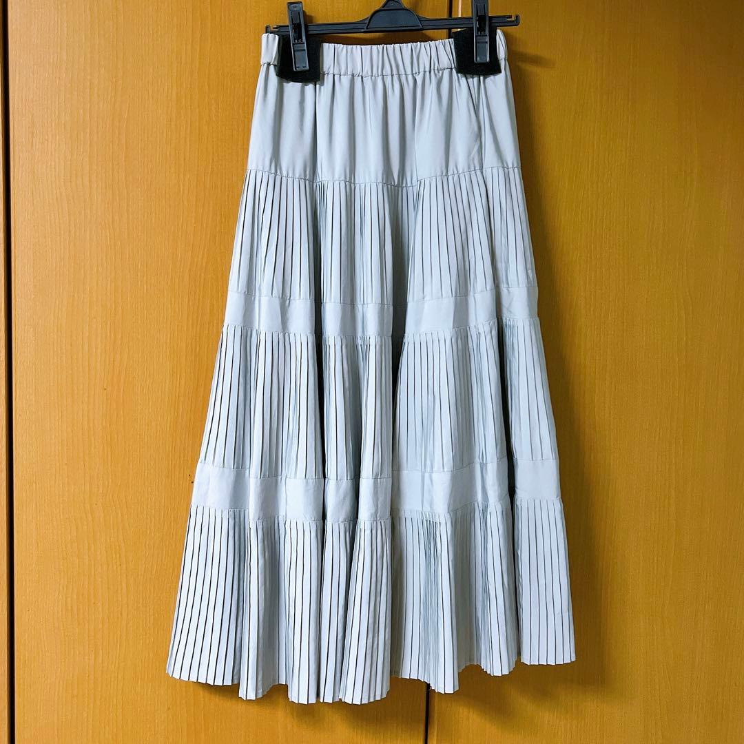 【美品】3段ティアードスカート ライトグレー 38ラブティックボンボン