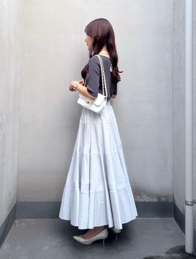 【美品】3段ティアードスカート ライトグレー 38ラブティックボンボン