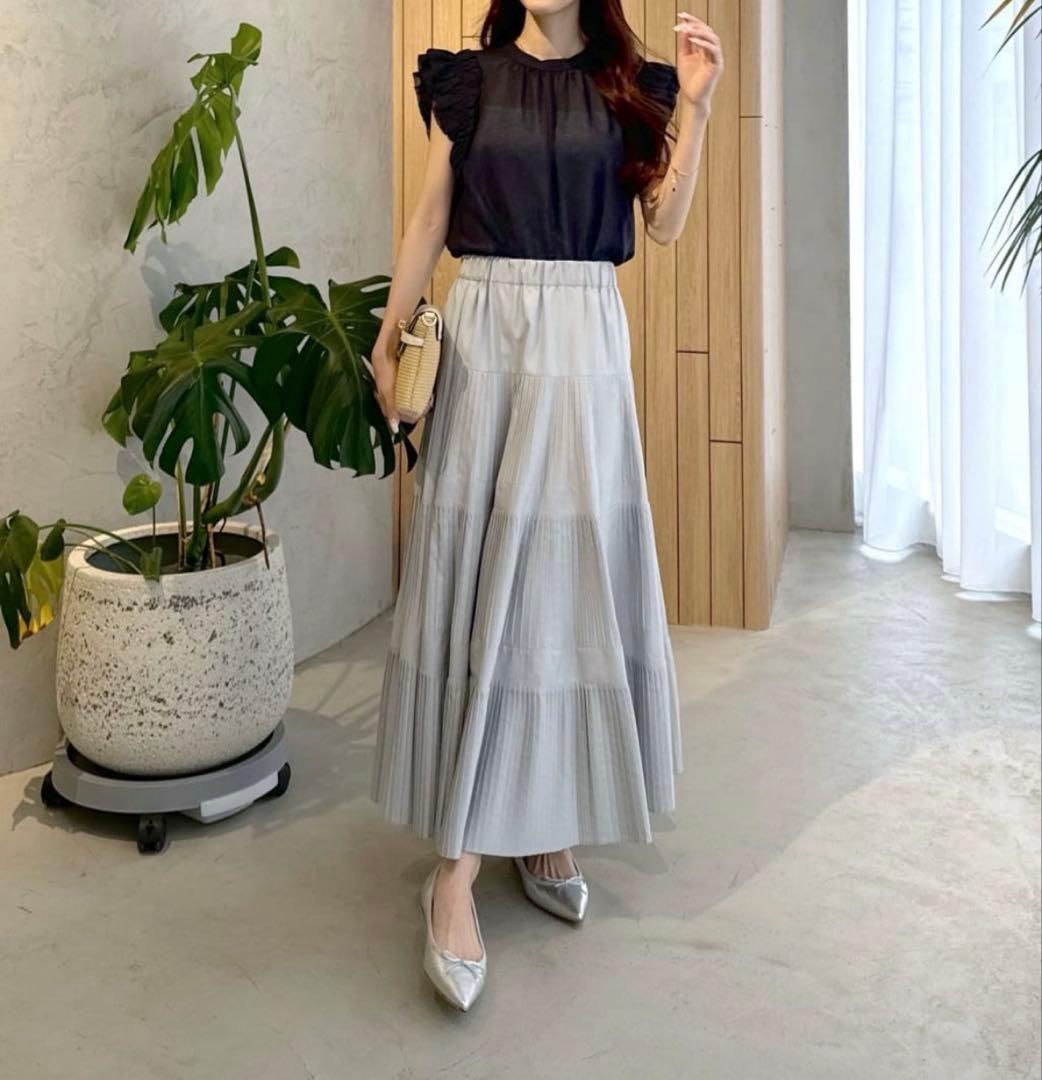 【美品】3段ティアードスカート ライトグレー 38ラブティックボンボン