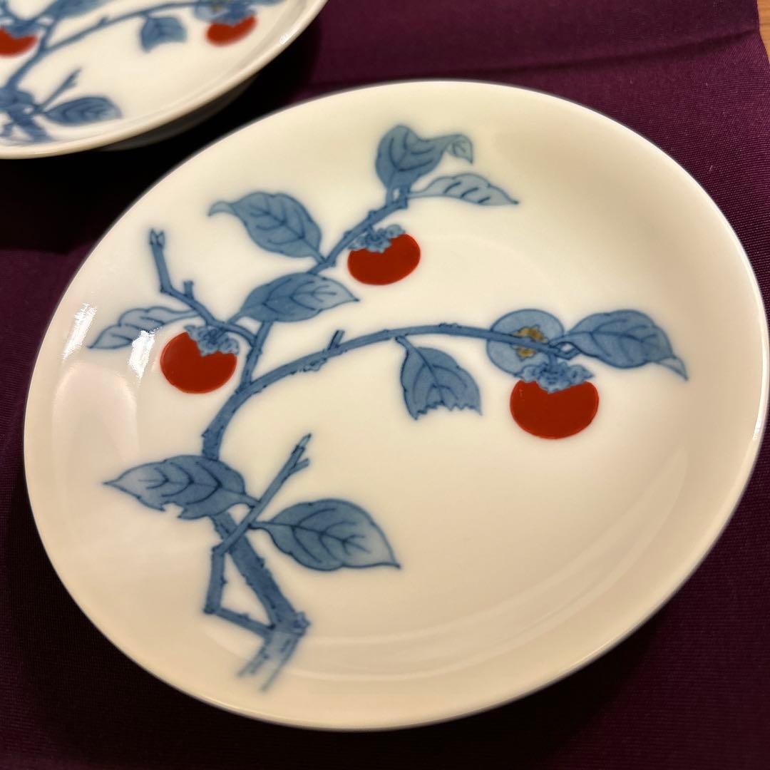 十五代 柿右衛門 染錦 柿文 皿 (小皿) 3枚 共箱