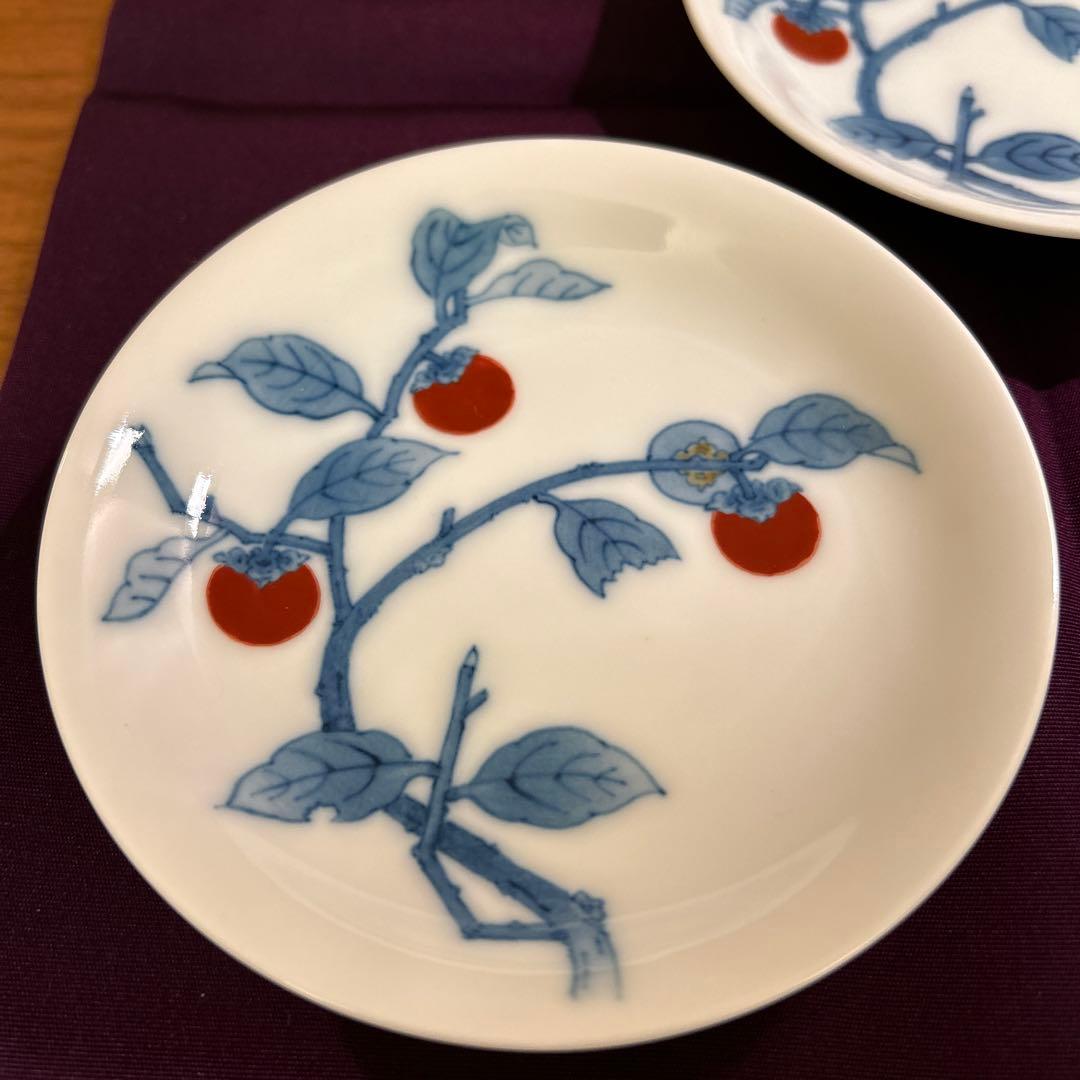 十五代 柿右衛門 染錦 柿文 皿 (小皿) 3枚 共箱