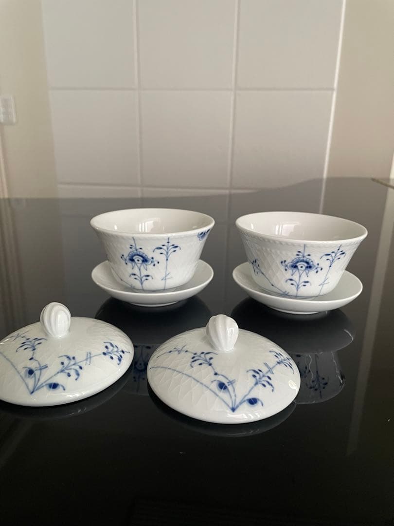 【新品】ロイヤルコペンハーゲン　ブルーパルメッテ 蓋つきカップ&ソーサー 4客