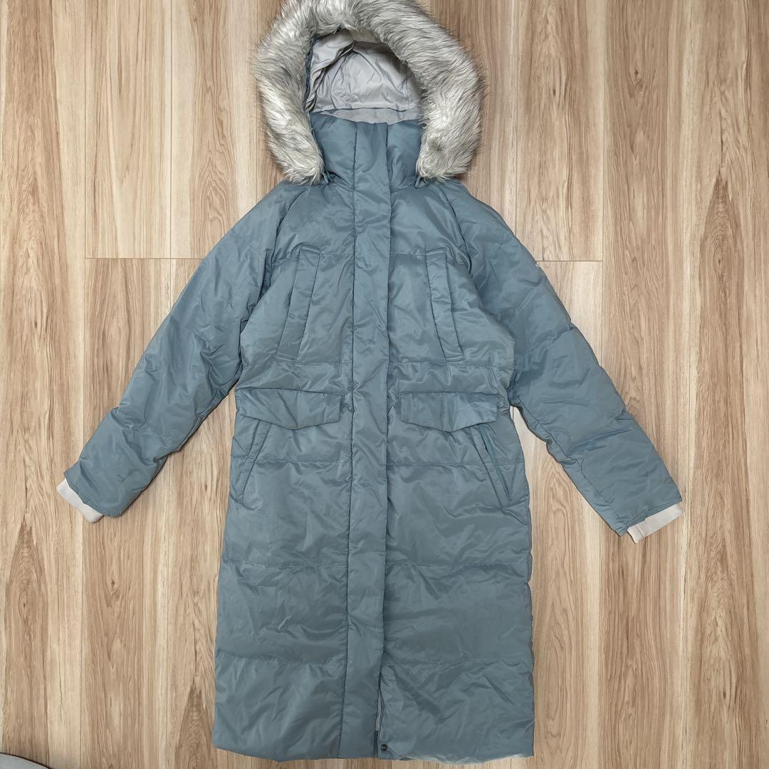 【希少カラー】ノースフェイス ロングダウン ベンチコート 肩ロゴ レディースM