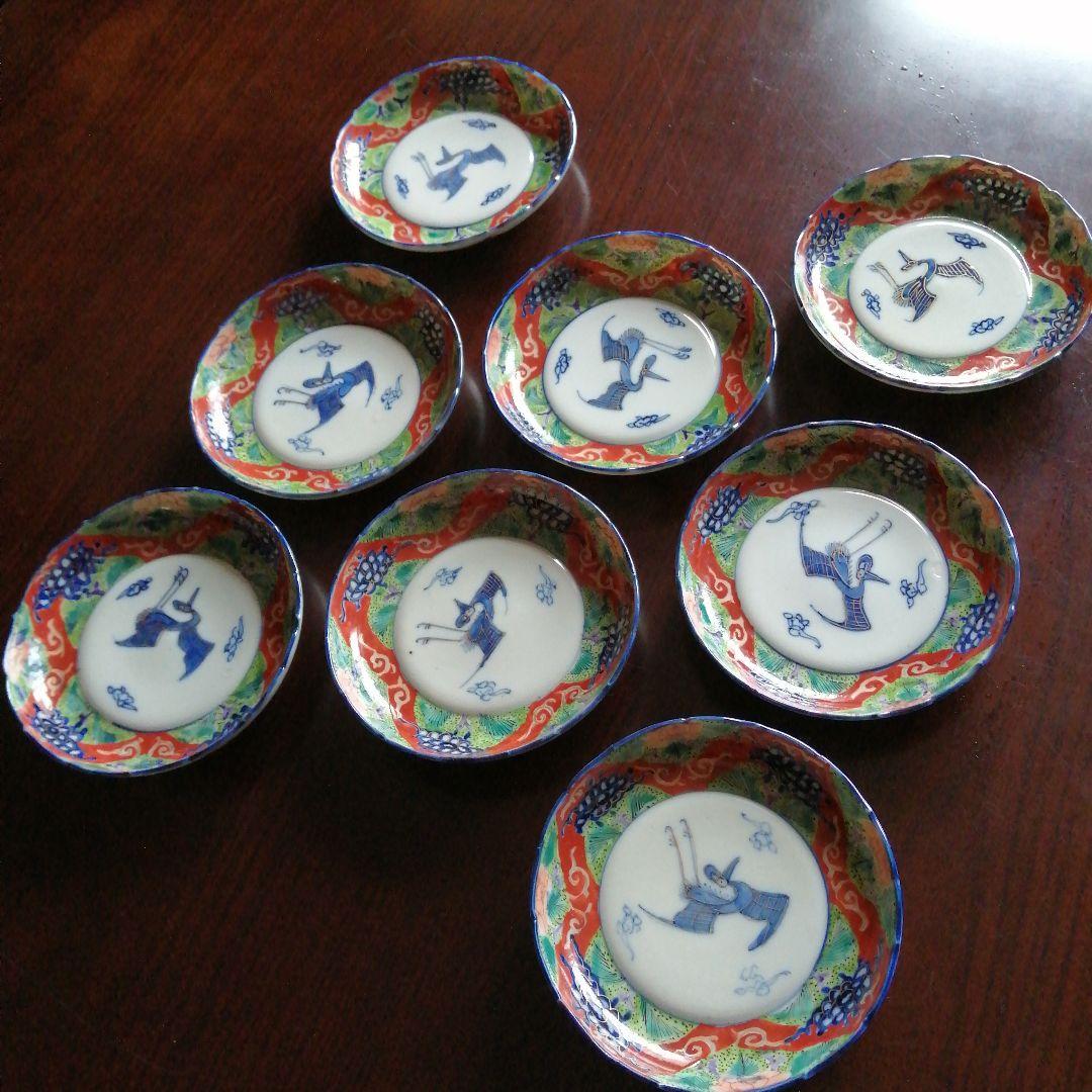 伊万里　染付色絵小皿　13cm　8枚　明治～大正期