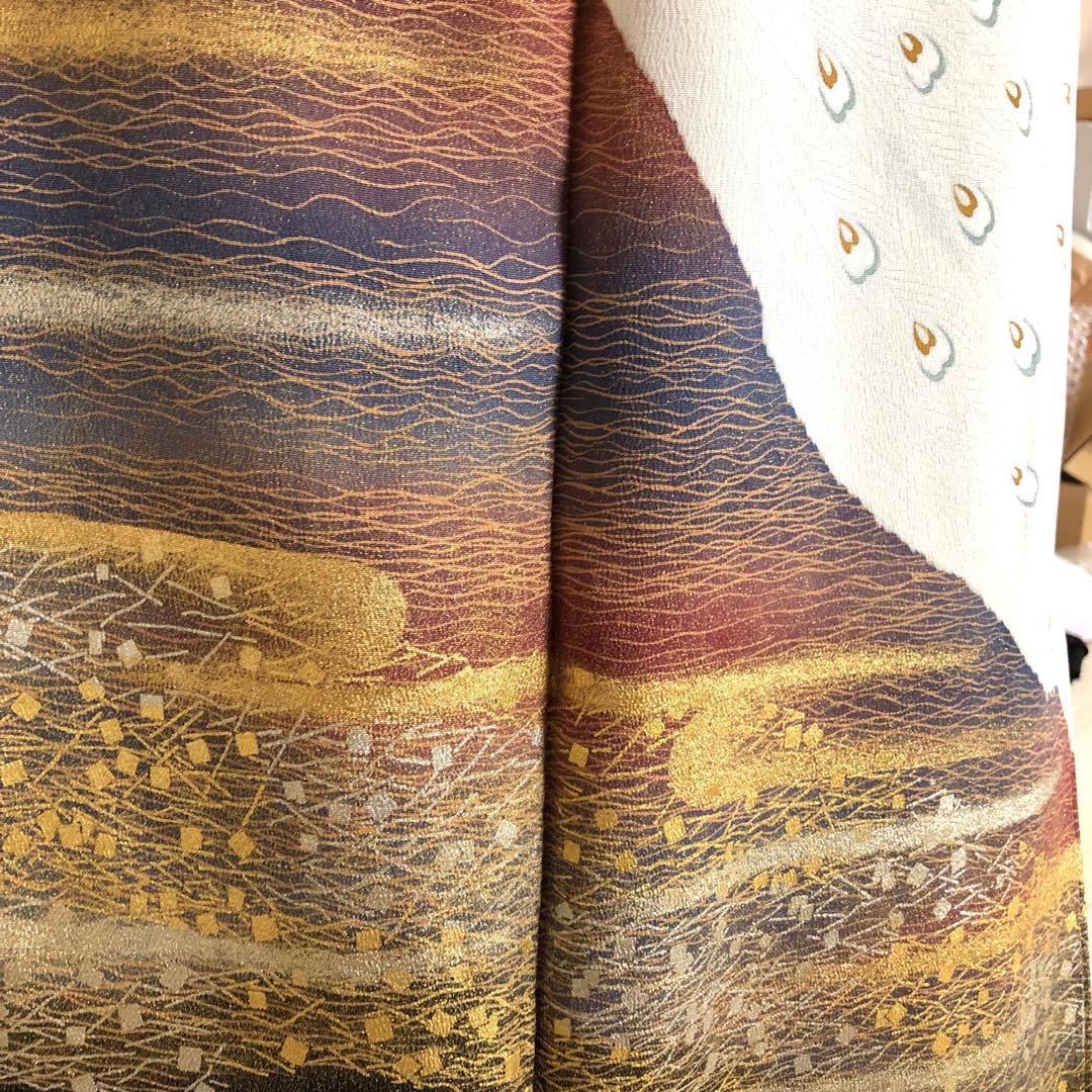 黒留リメイクワンピースドレス　作家もの　孔雀の刺繍と金糸柄　130㎝丈詰め不可