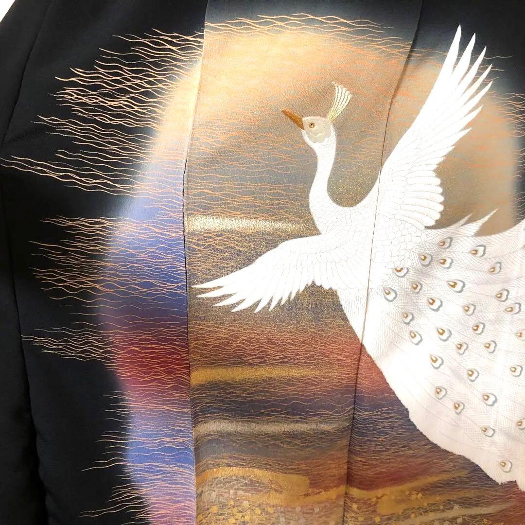 黒留リメイクワンピースドレス　作家もの　孔雀の刺繍と金糸柄　130㎝丈詰め不可