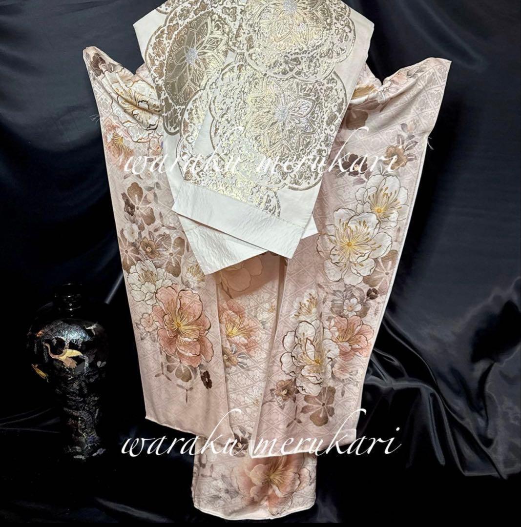 ◆豪華正絹振袖　くすみピンク、金駒刺繍、金彩加工