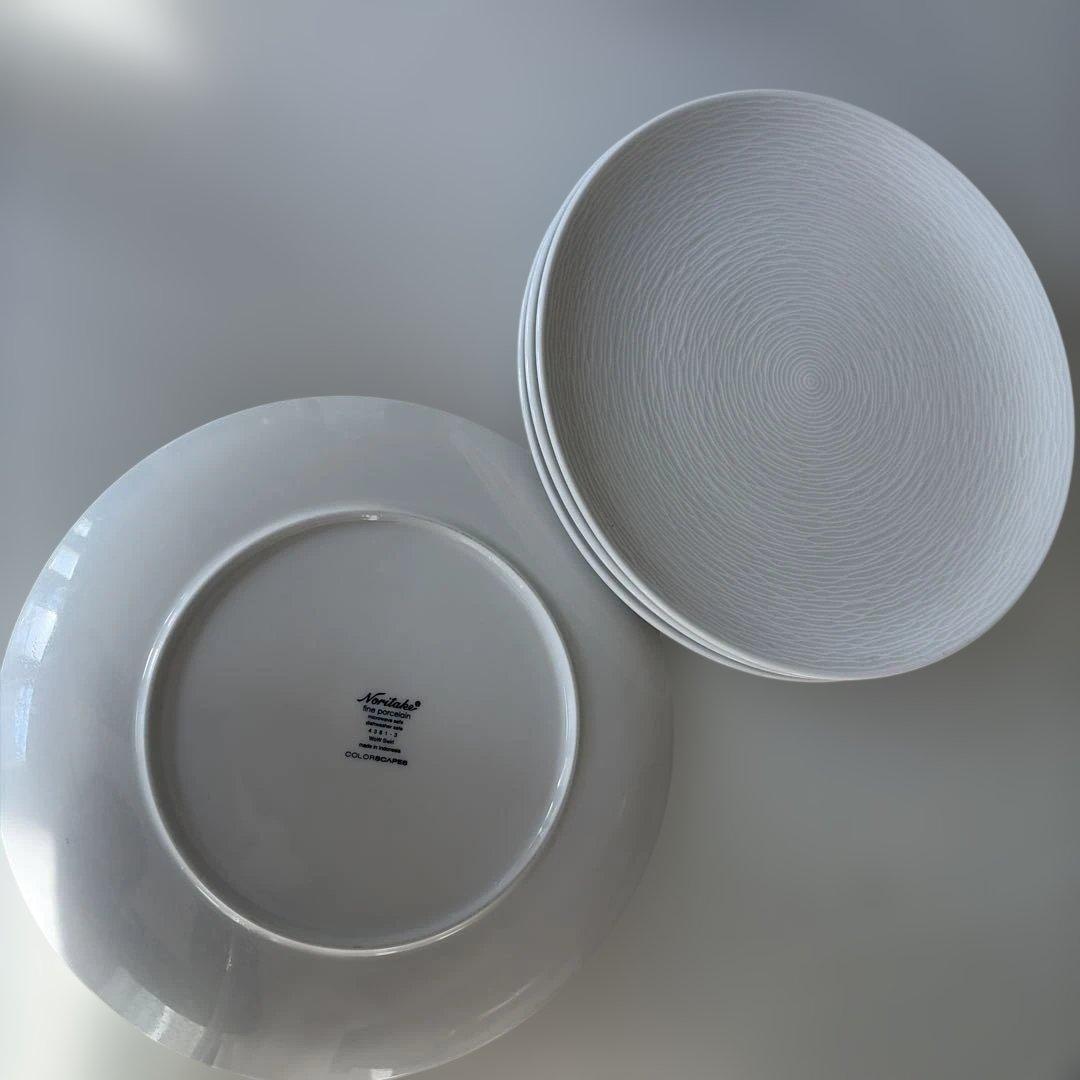 ノリタケ　ホワイト　ストライプ模様 ホワイトプレート 4枚セット