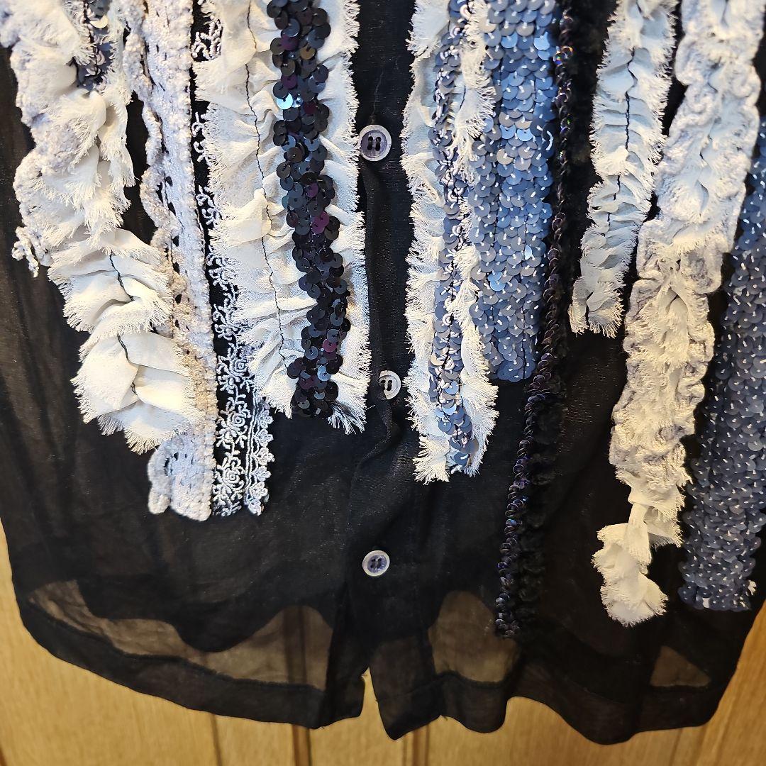 トリココムデギャルソン フリルシアーブラウス 黒 希少 スパンコール