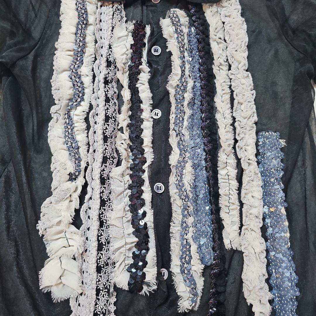 トリココムデギャルソン フリルシアーブラウス 黒 希少 スパンコール