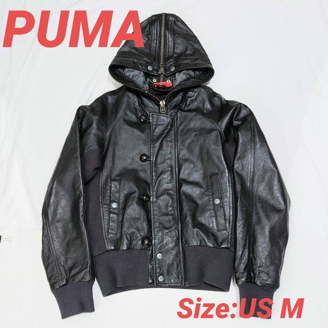 PUMA Clydeフード付きレザージャケット サイズUSM　フライトジャケット