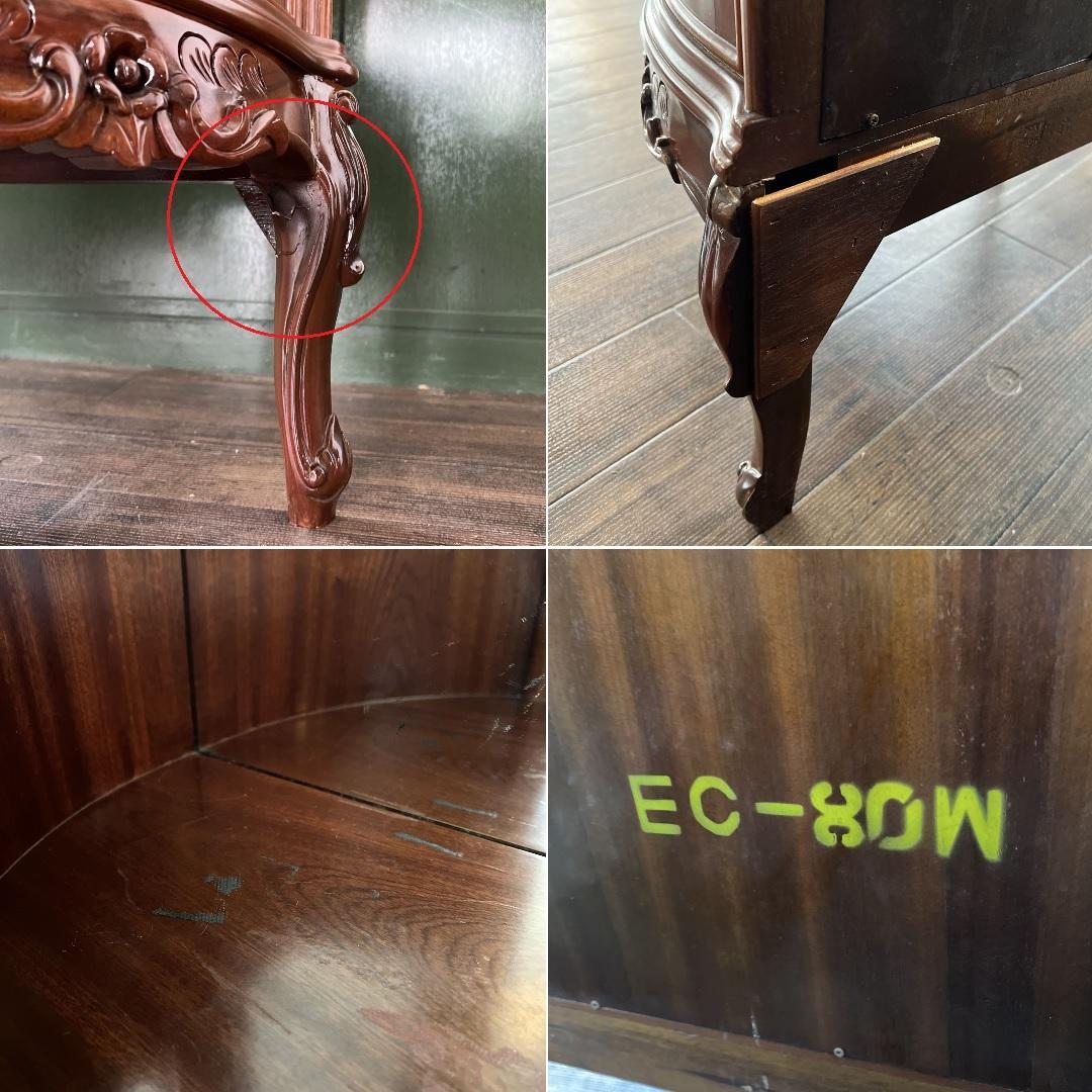 k076 イタリア製 象嵌細工が美しいクラシカル半円キャビネット キュリオケース