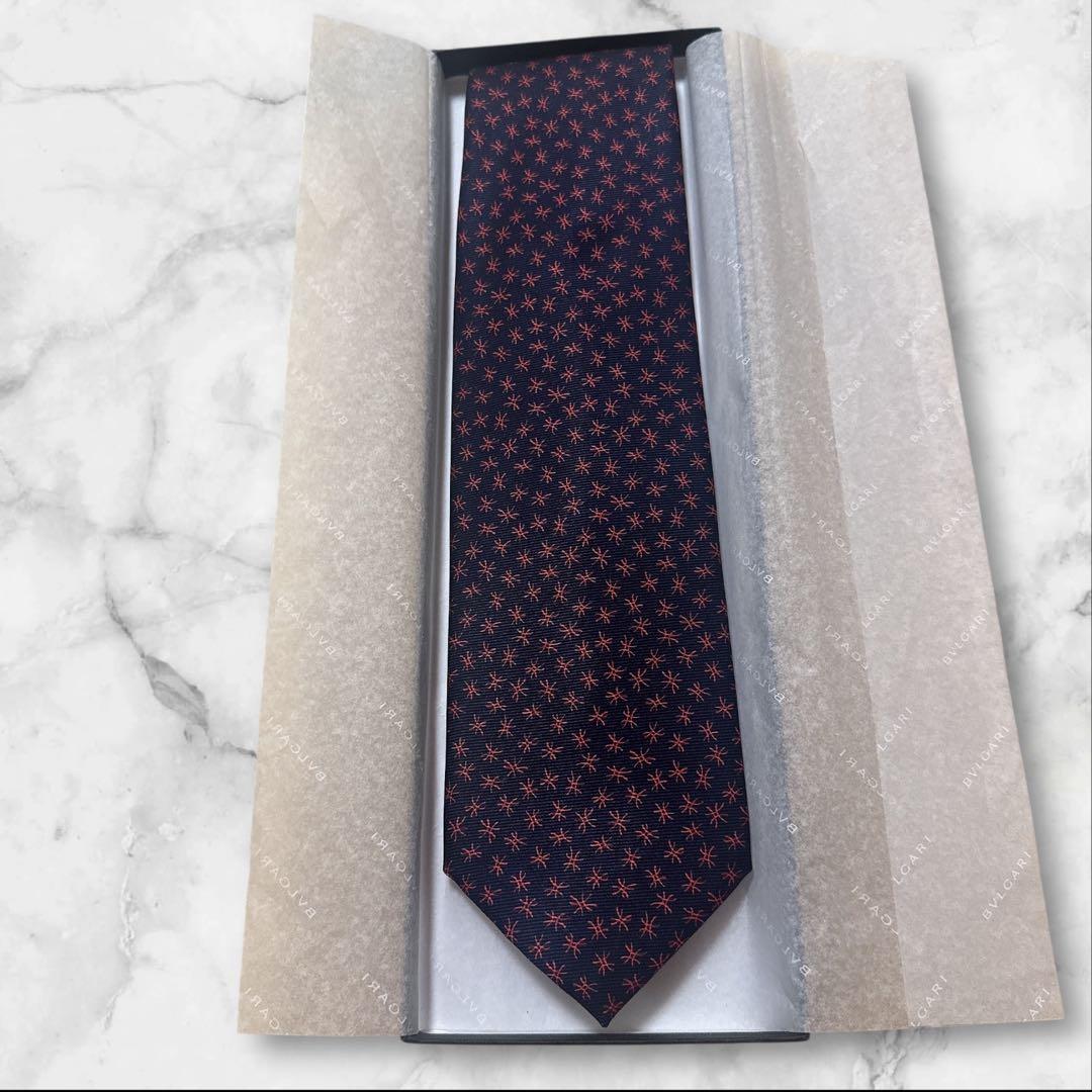 【タグ・箱付き】ブルガリ　ネクタイ　ネイビー　セッテピエゲ