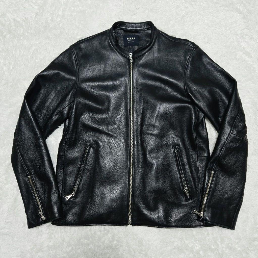 美品 上質 ビームスハート レザージャケット XL 羊革 シングルライダース 黒