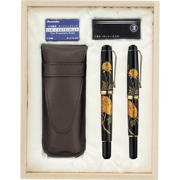 【呉竹万年筆】くれ竹 夢銀河 万年筆＆毛筆セット 華やぎの牡丹 桐箱付き