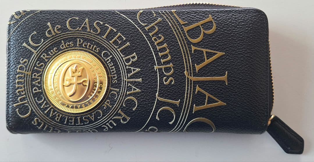 カステルバジャック 長財布 ラウンドファスナー 黒 金