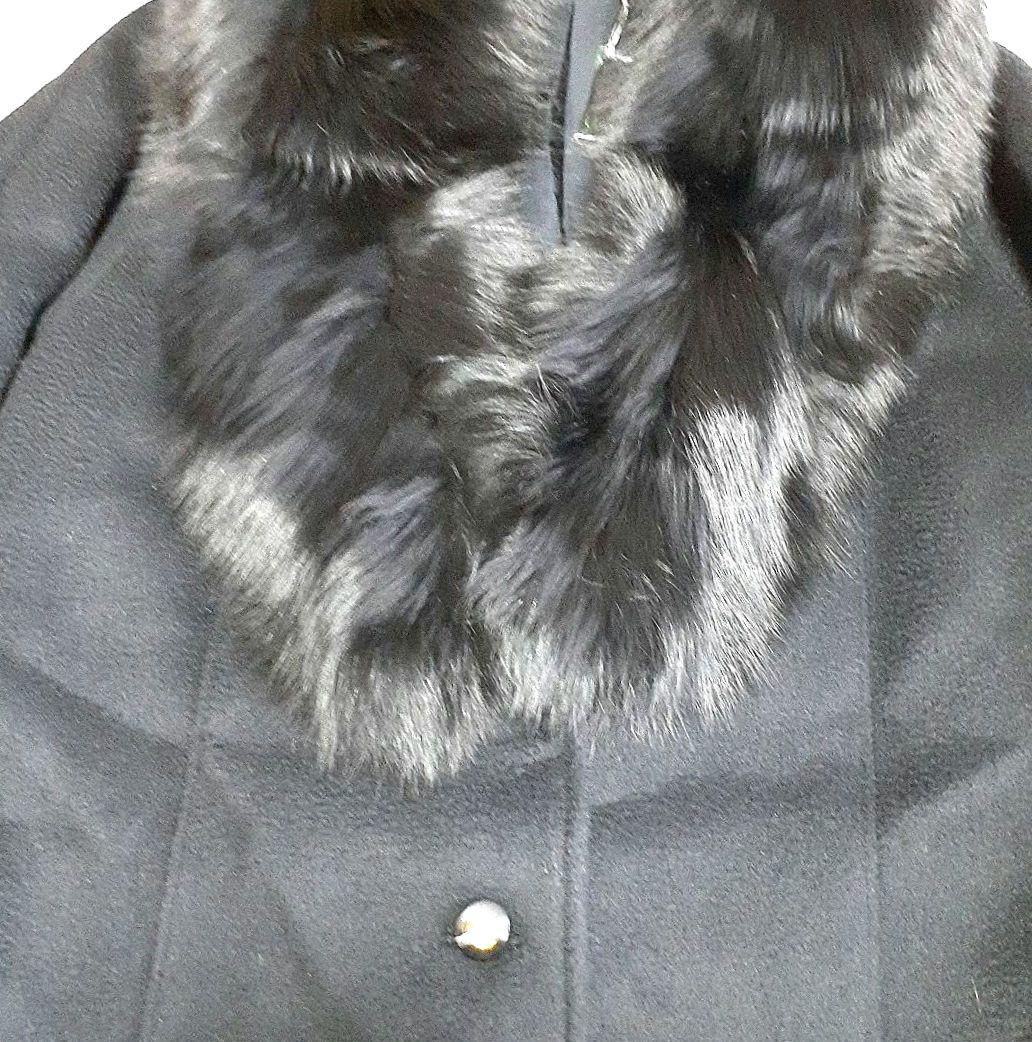 MADAM RAY ファー付きカシミア100%ブラックロングコート　新品未使用