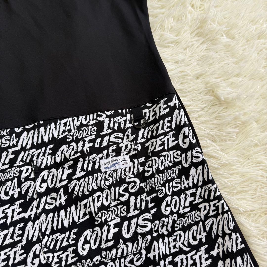 【マンシングウェア】美品 モックネックワンピース ブラック 総ロゴ 3Lサイズ