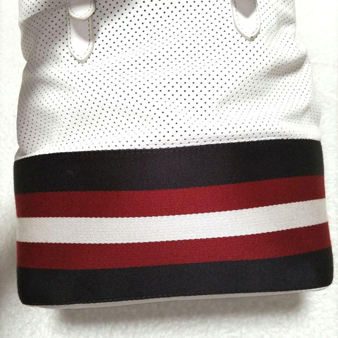 【美品】BALLY ストライプ ゴールド金具 パンチングレザー トートバッグ