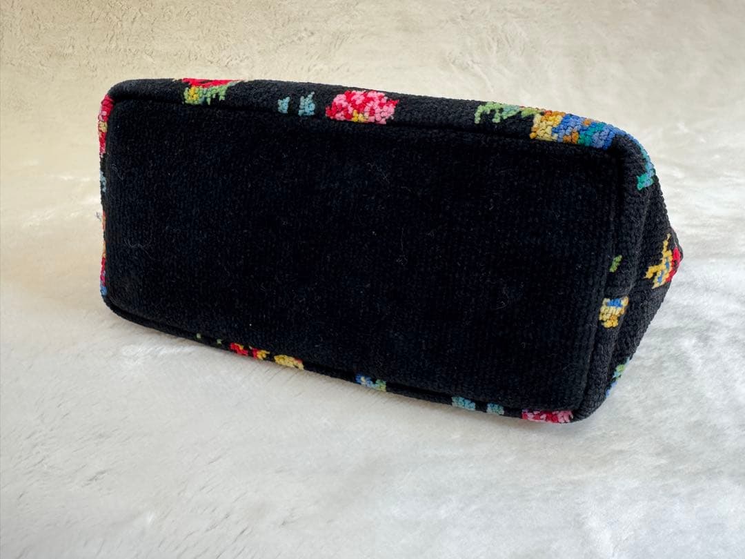 いちご美品FEILER ハイジ シュニール織り 手付き巾着 ハンドバッグ