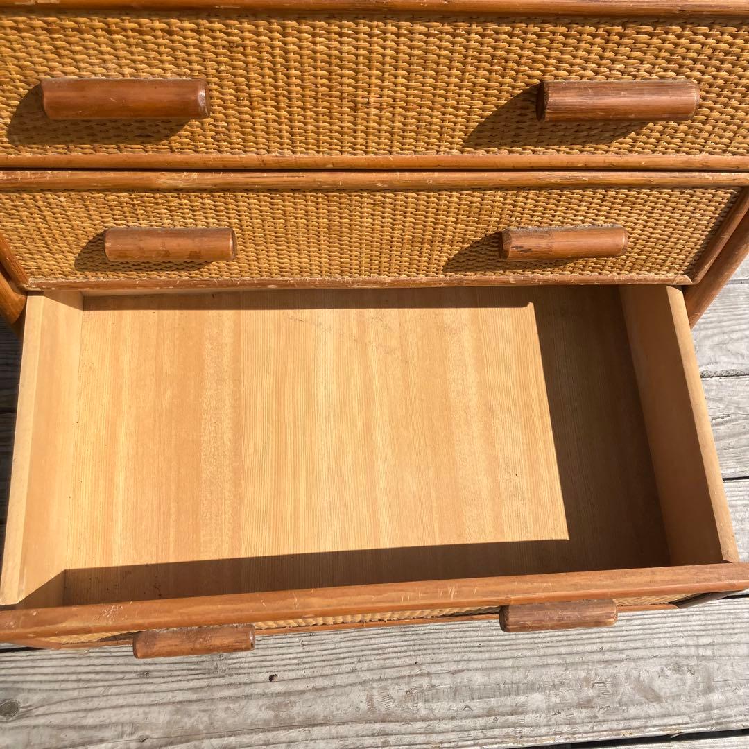 昭和レトロ ラタンチェスト 4段5杯 引き出し箪笥 古家具 ビンテージ 籐家具