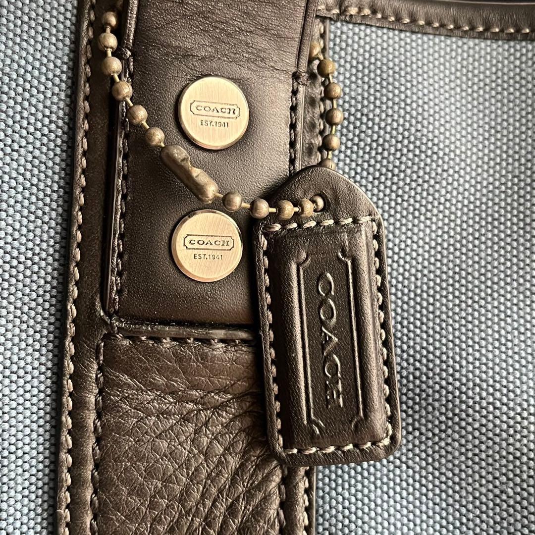 ✨未使用級✨　coach トートバッグ　キャンバス　レザー　淡い青色　メンズ