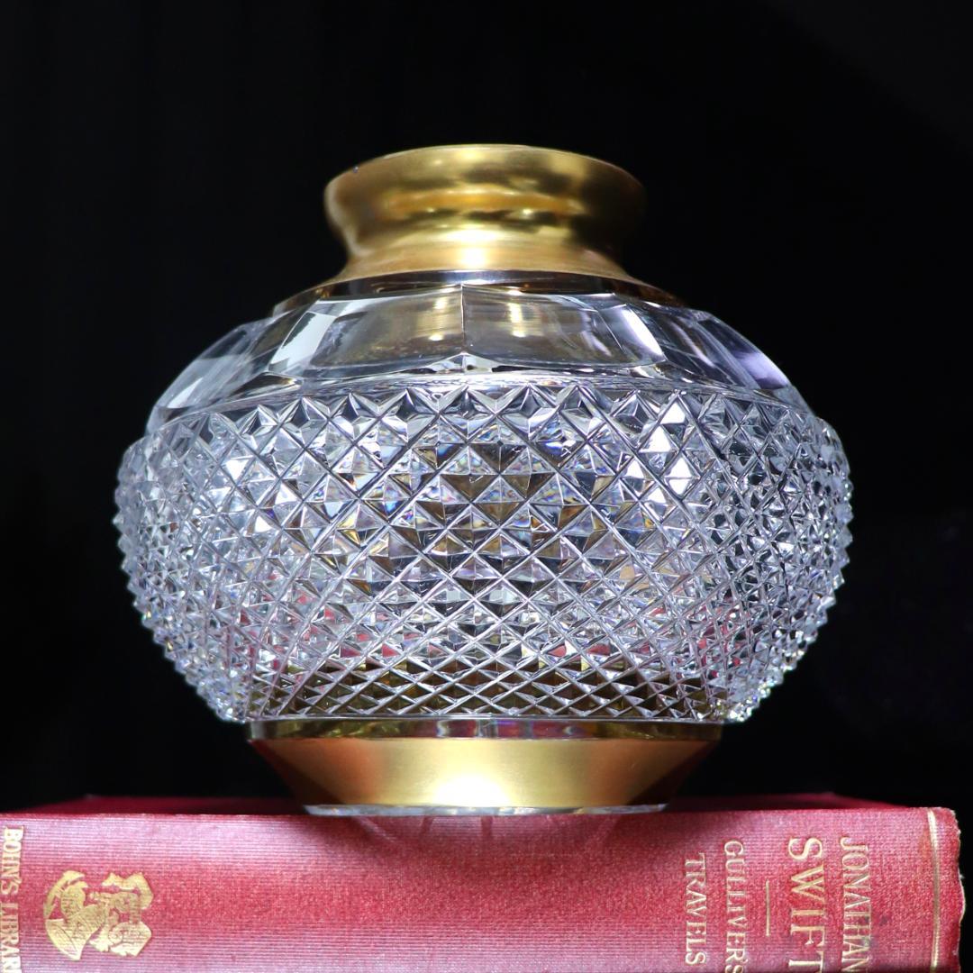 オールド・バカラ 1900年 大型金彩切子花瓶 1kg ディアマン・ビゾー 金縁