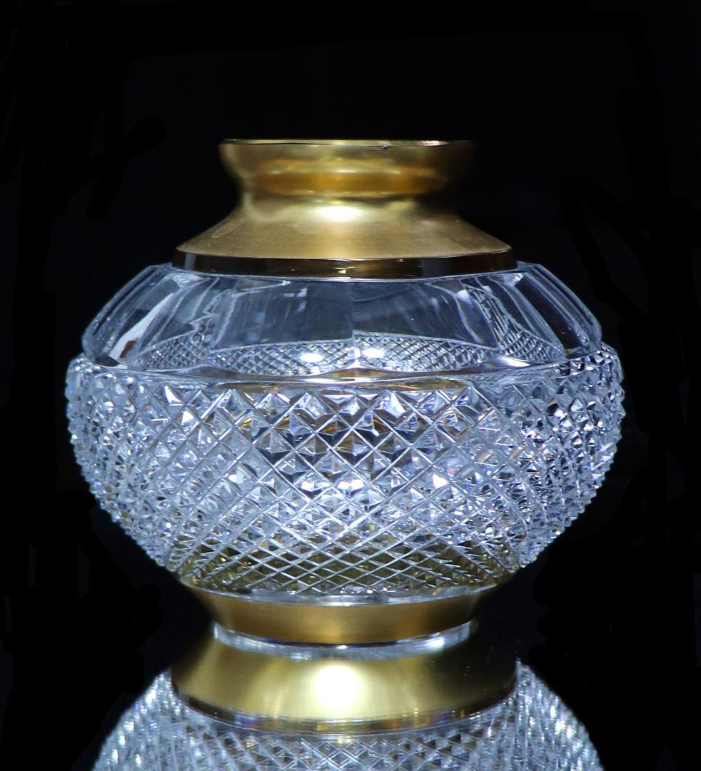 オールド・バカラ 1900年 大型金彩切子花瓶 1kg ディアマン・ビゾー 金縁