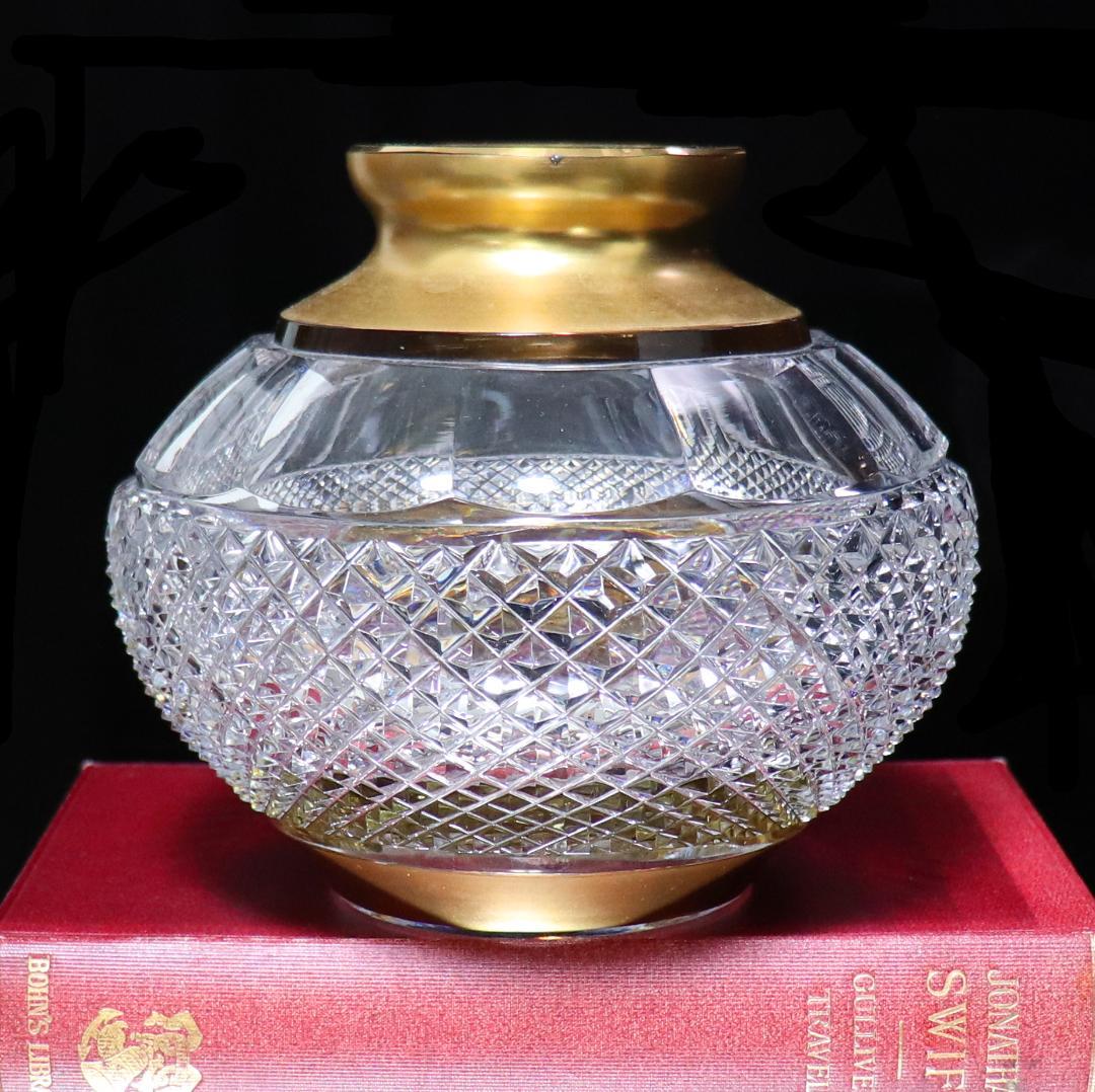 オールド・バカラ 1900年 大型金彩切子花瓶 1kg ディアマン・ビゾー 金縁