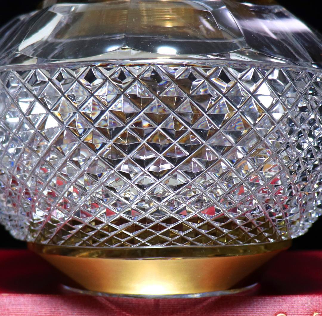 オールド・バカラ 1900年 大型金彩切子花瓶 1kg ディアマン・ビゾー 金縁