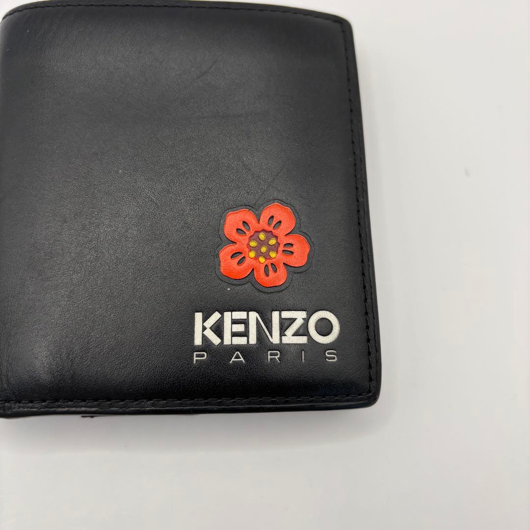 KENZO 二つ折り財布　ブラック　BOKE FLOWER フラワー レザー