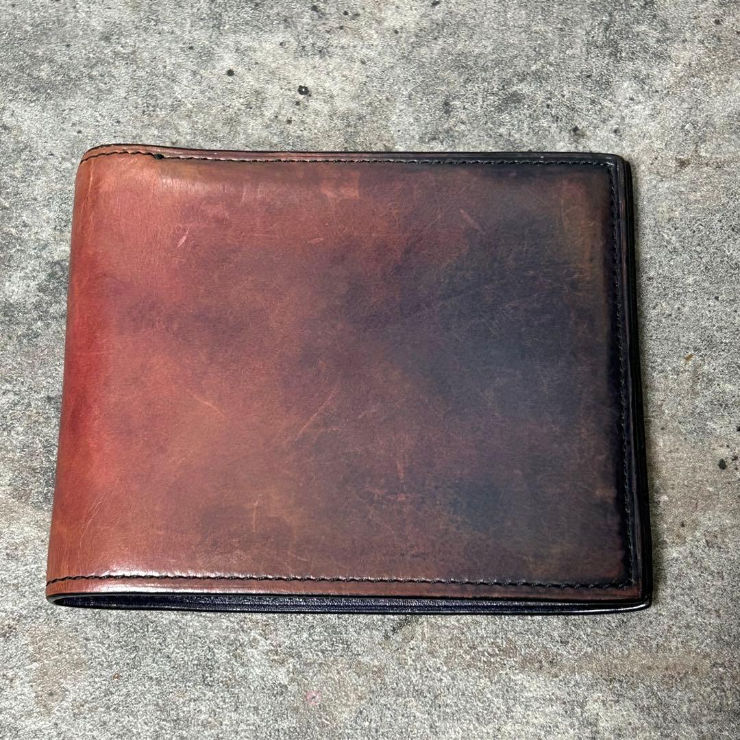 YUHAKU ユハク グラデーション レザー 二つ折り財布 ブラウン ネイビー