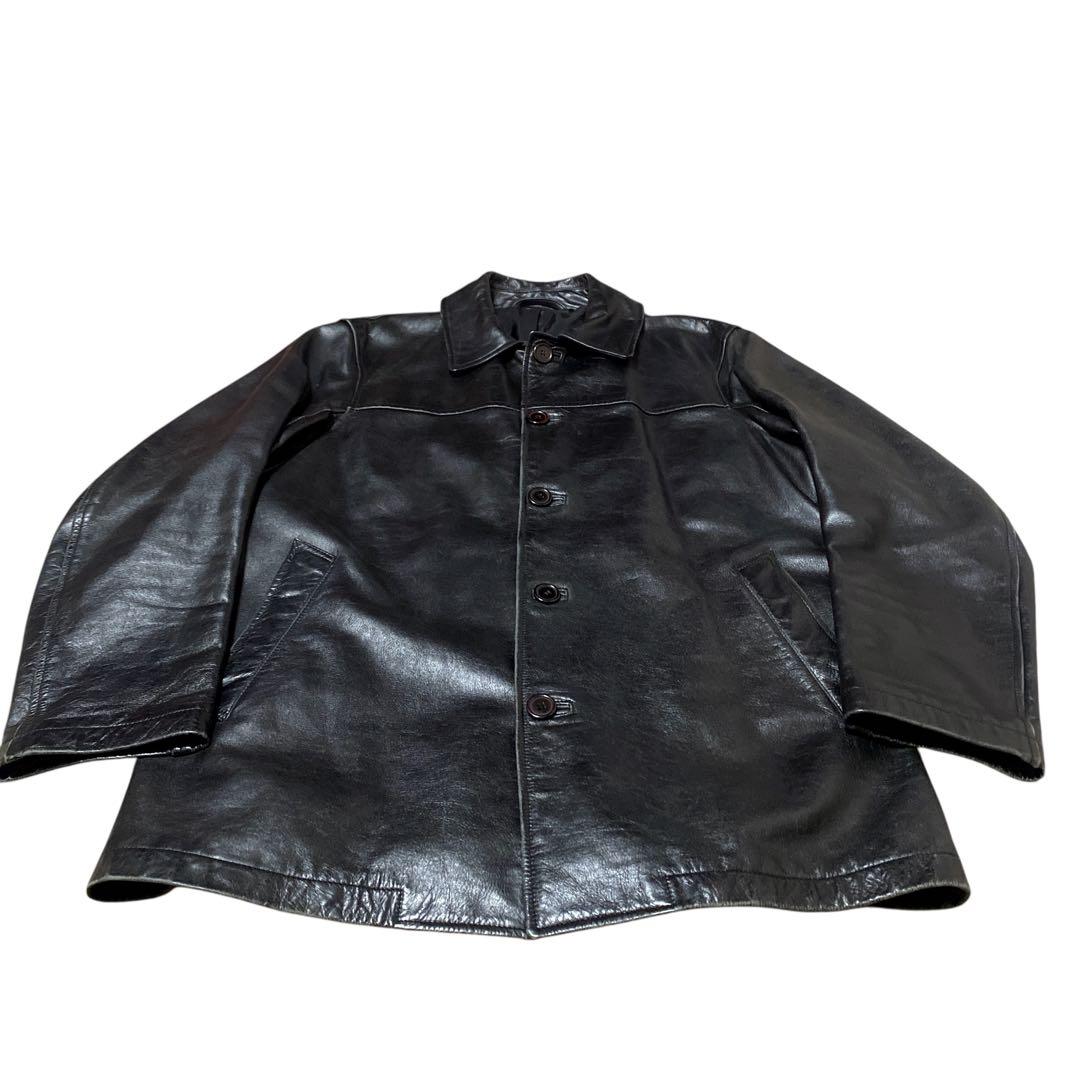 SHIPS カーコート　カウレザー　レザージャケット　本革　ブラック　L