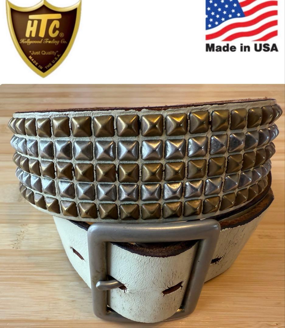 ⭐️HTC⭐️5連ピラミッド⭐️シルバー&ブラススタッズコンビ⭐️ホワイトレザー⭐️32