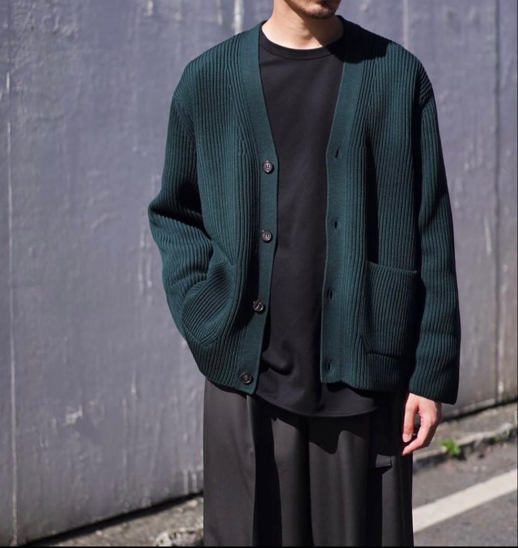 【BATONER】solid wool rib cardigan