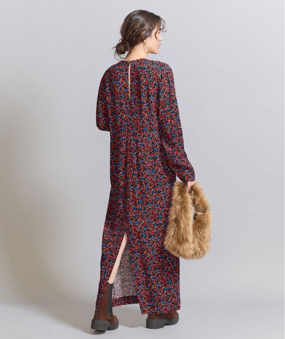 レーヨンフラワープリント ワンピース　レッド　M