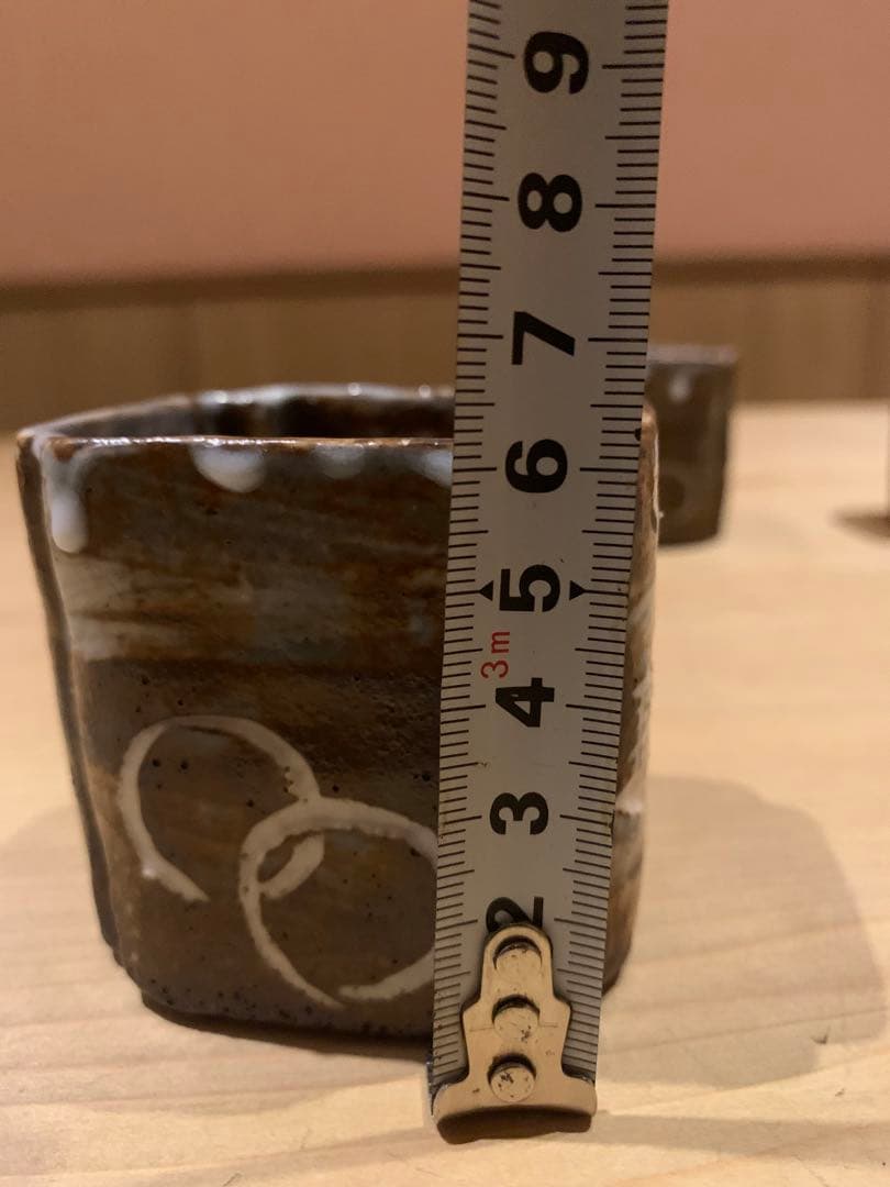 6代 粟生屋東洸 鼠志野 筒向付 4客（一箇所金継ぎ有）京焼 志野