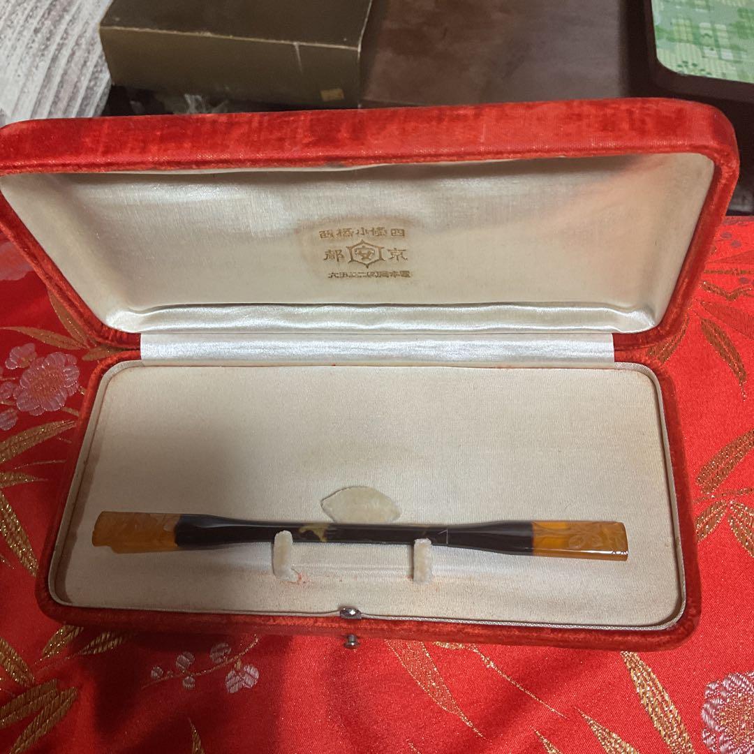 高級鼈甲花魁髪飾りとオレンジ ベルベットケース付き