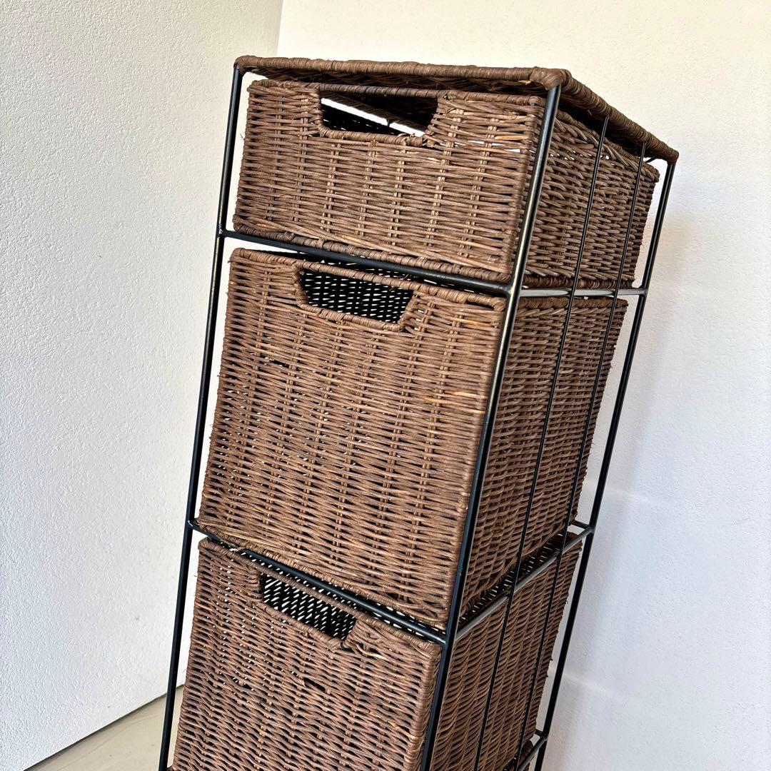 4段 アイアン ラタン チェスト かご カゴ 引き出し 収納 キャスター ラック