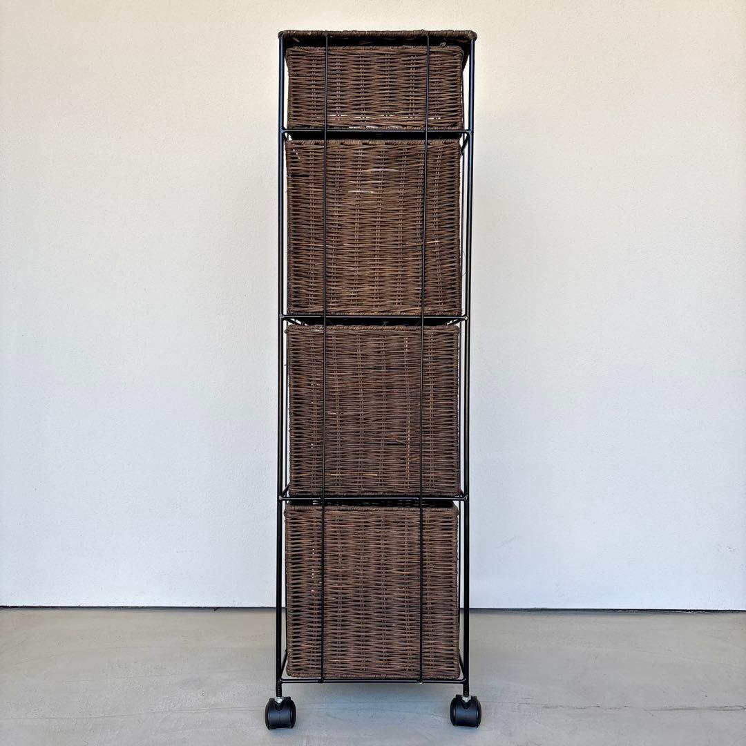 4段 アイアン ラタン チェスト かご カゴ 引き出し 収納 キャスター ラック