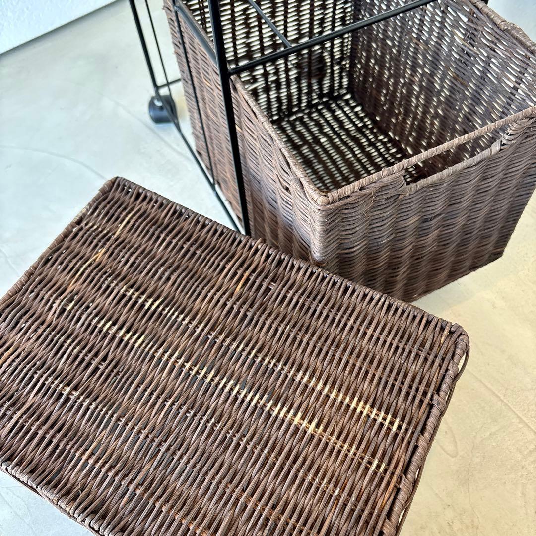 4段 アイアン ラタン チェスト かご カゴ 引き出し 収納 キャスター ラック